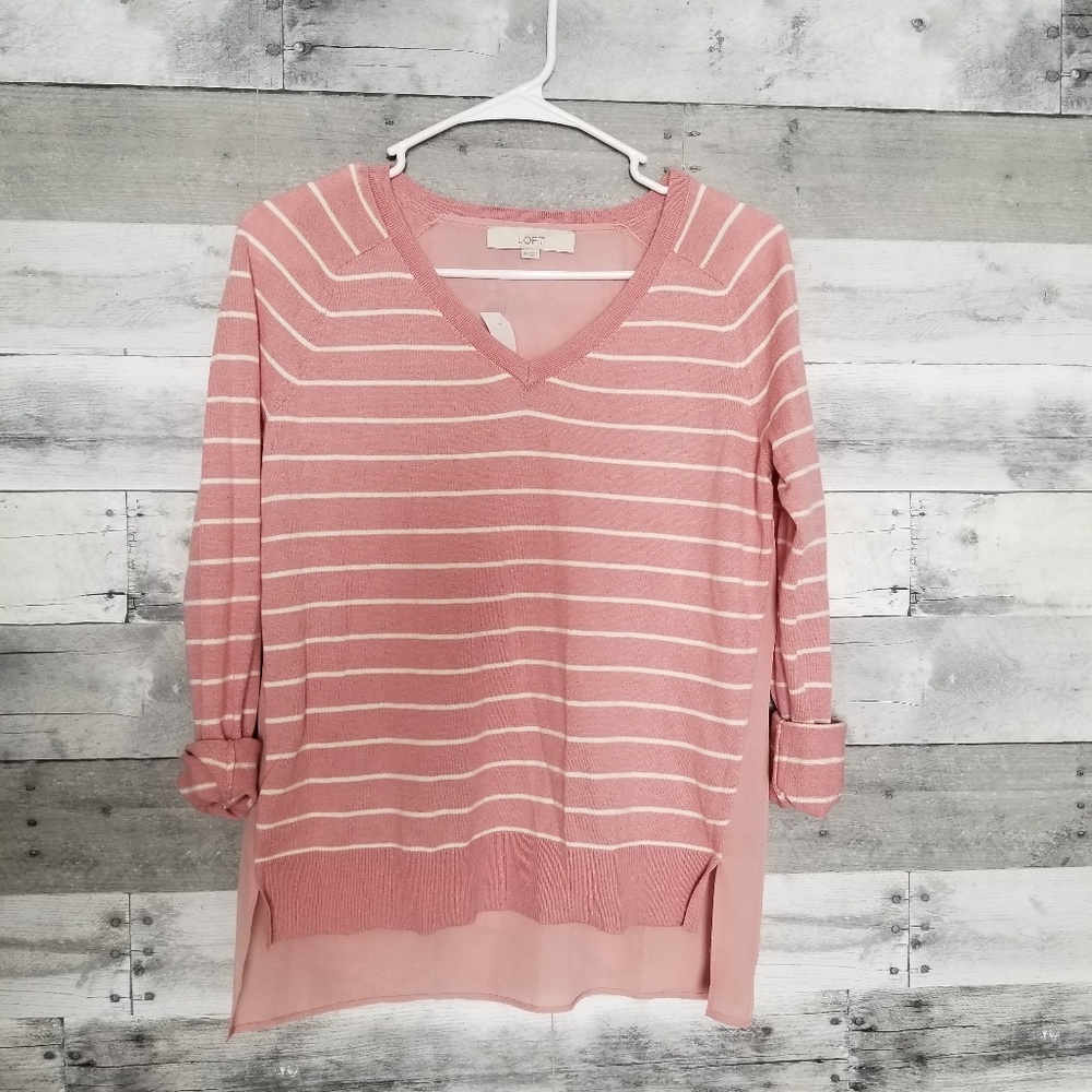 LOFT Pink Mixed Media Sweater